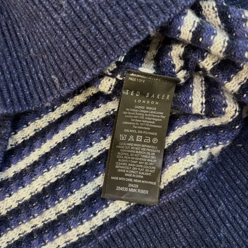 Ted Baker Mens 6 Riber Chunky Roll Neck Wool Blend Sweater Bird Eye Knit XXL